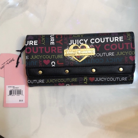 Juicy Couture Black Multi Faux Leather Glam Elongated Flap Wallet NWT - Picture 7 of 13